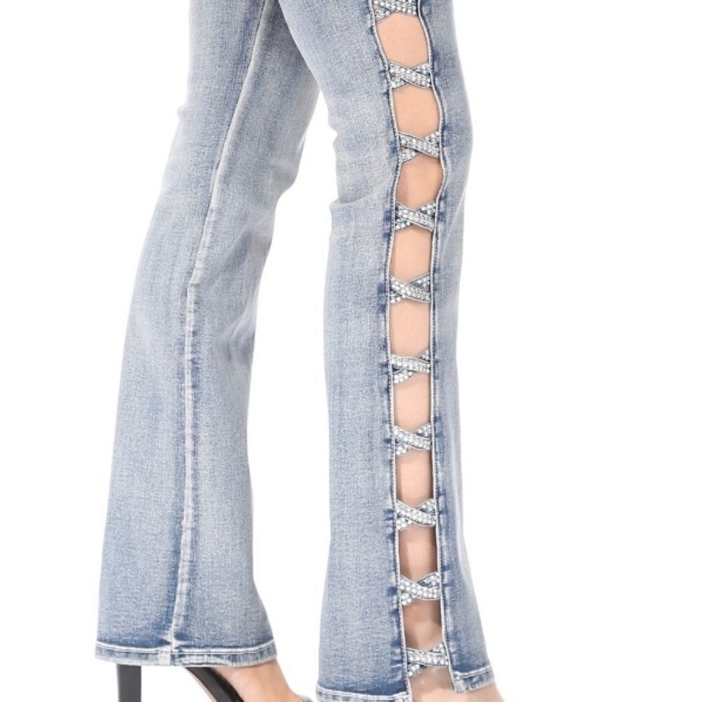 Platinum Plush Cross Me If You Dare Rhinestone Jeans - Picture 3 of 8